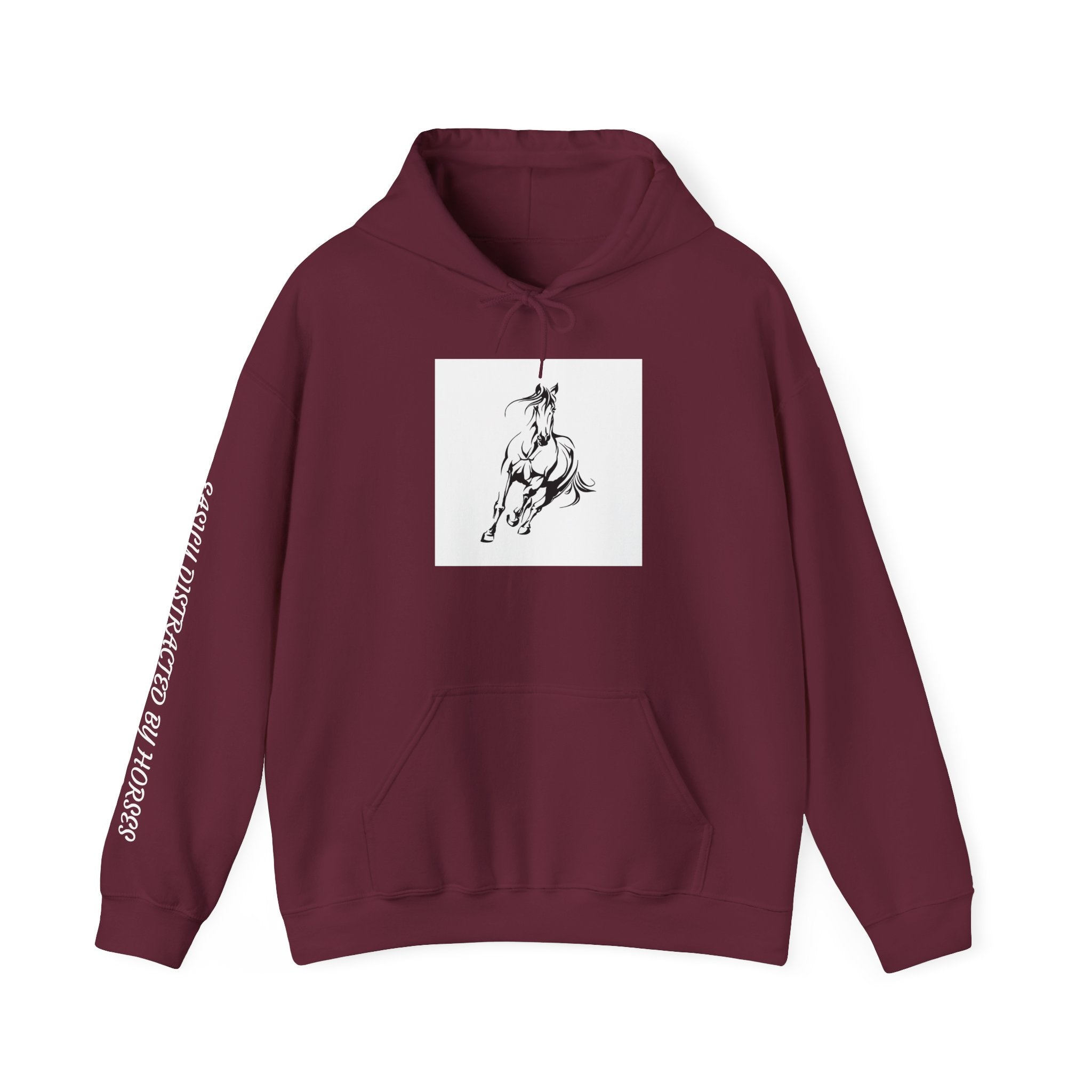 Minimalist Galloping Horse Hoodie — Small Center Chest Horse Illustration