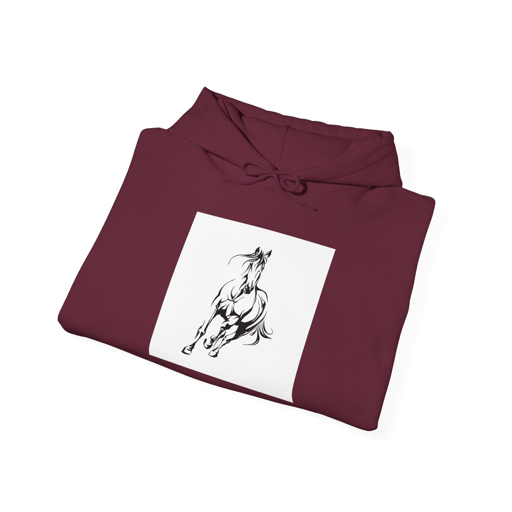 Minimalist Galloping Horse Hoodie — Small Center Chest Horse Illustration