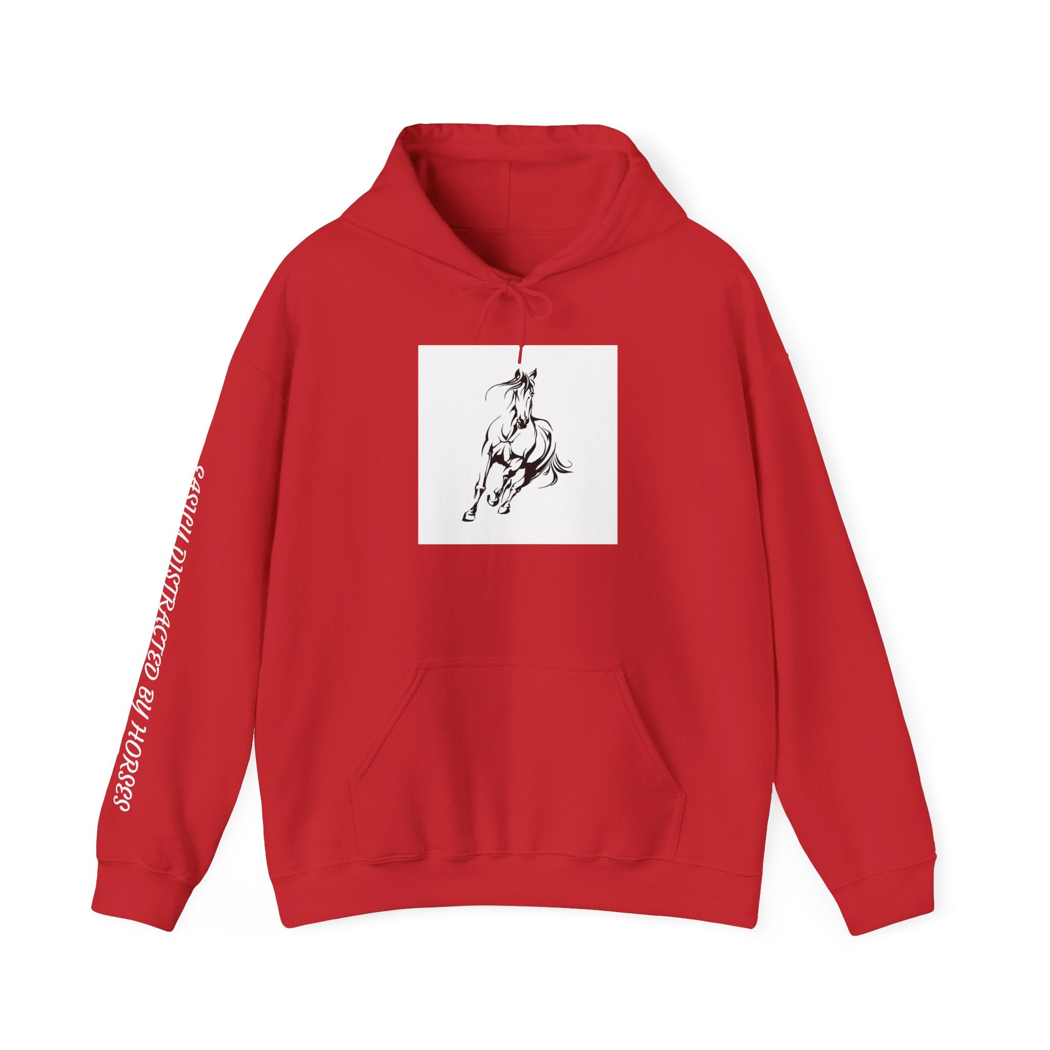 Minimalist Galloping Horse Hoodie — Small Center Chest Horse Illustration