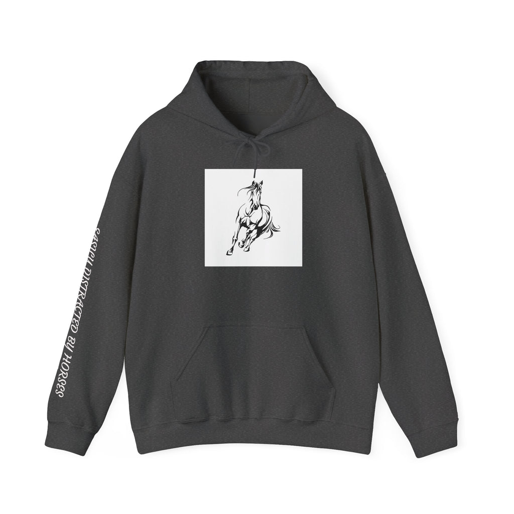 Minimalist Galloping Horse Hoodie — Small Center Chest Horse Illustration