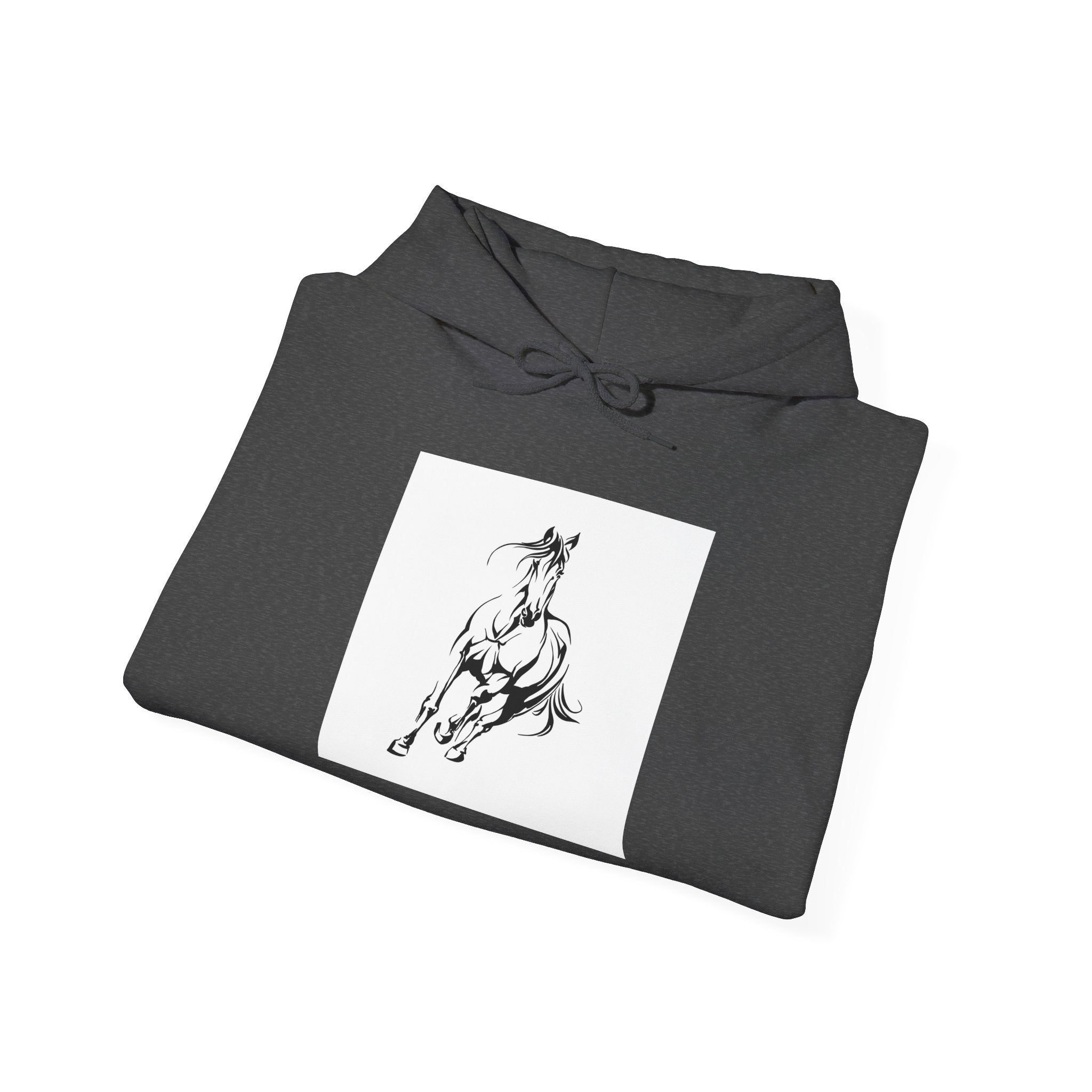 Minimalist Galloping Horse Hoodie — Small Center Chest Horse Illustration