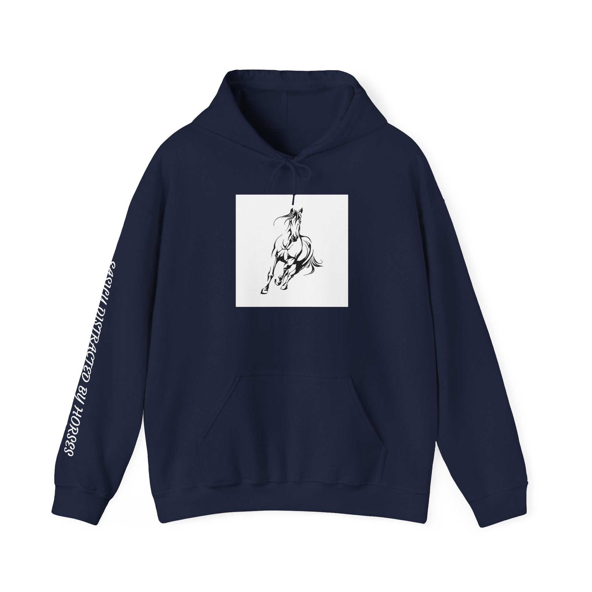 Minimalist Galloping Horse Hoodie — Small Center Chest Horse Illustration