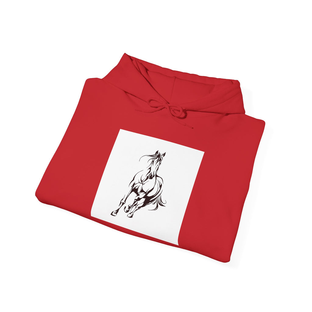 Minimalist Galloping Horse Hoodie — Small Center Chest Horse Illustration