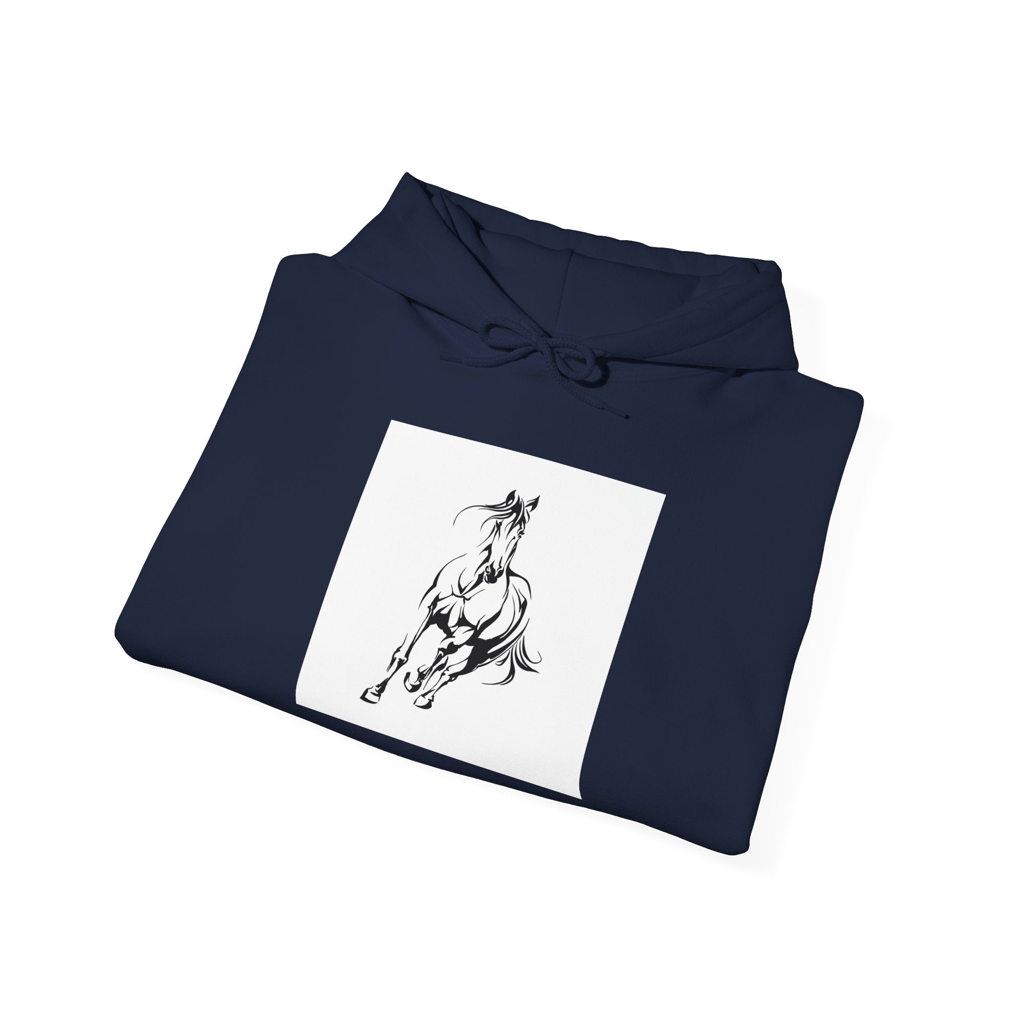 Minimalist Galloping Horse Hoodie — Small Center Chest Horse Illustration